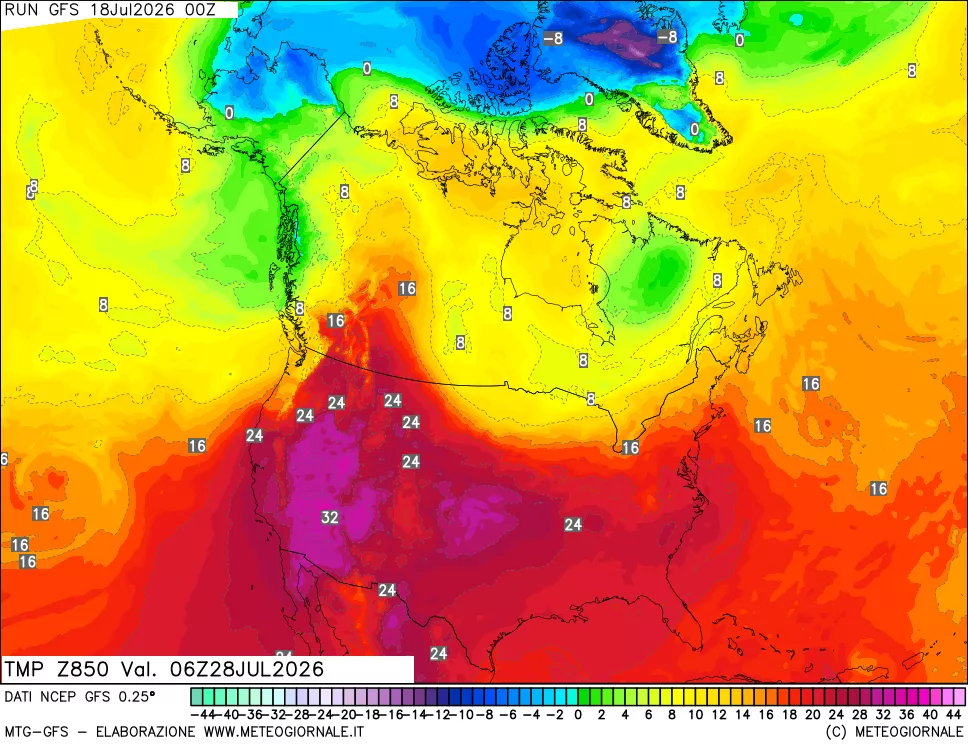 mappa 850 hPa Temp