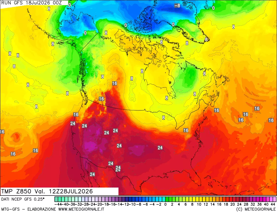 mappa 850 hPa Temp