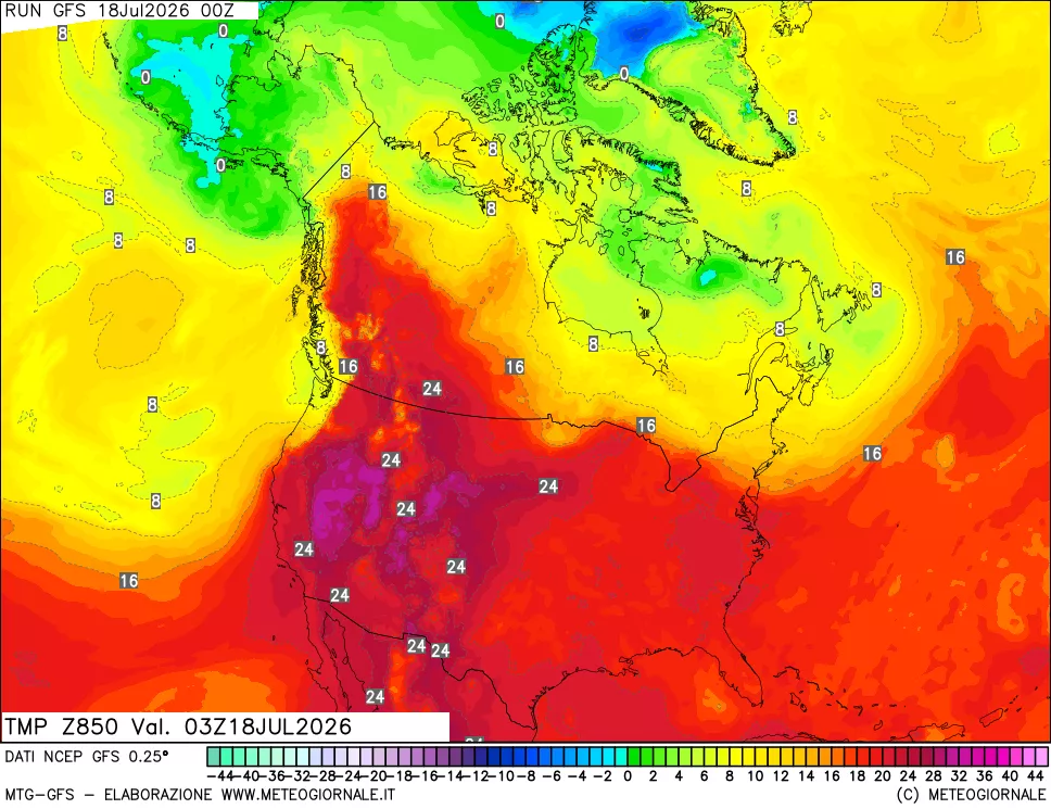 mappa 850 hPa Temp