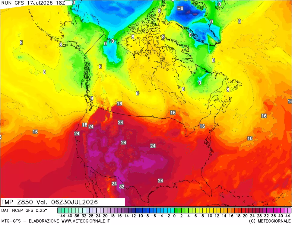 mappa 850 hPa Temp
