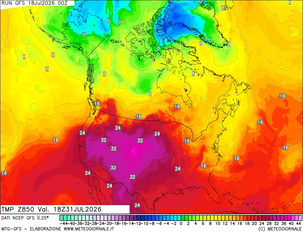 mappa 850 hPa Temp