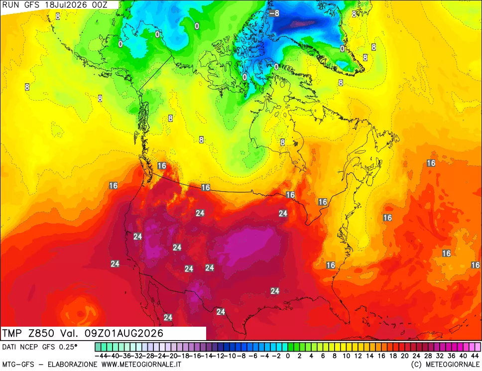 mappa 850 hPa Temp
