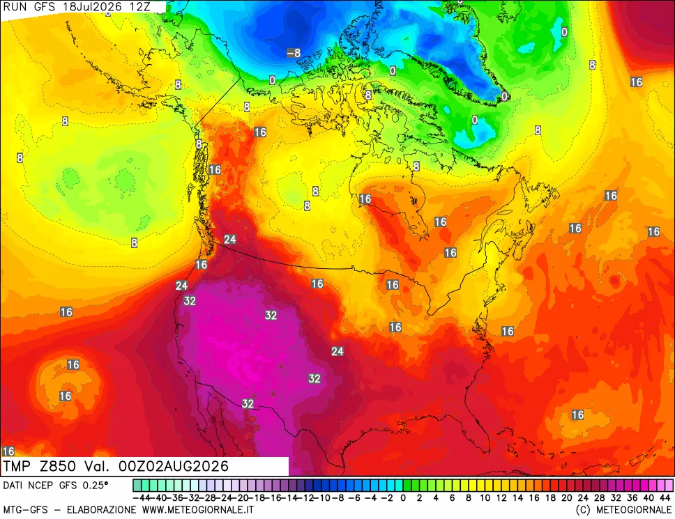 mappa 850 hPa Temp