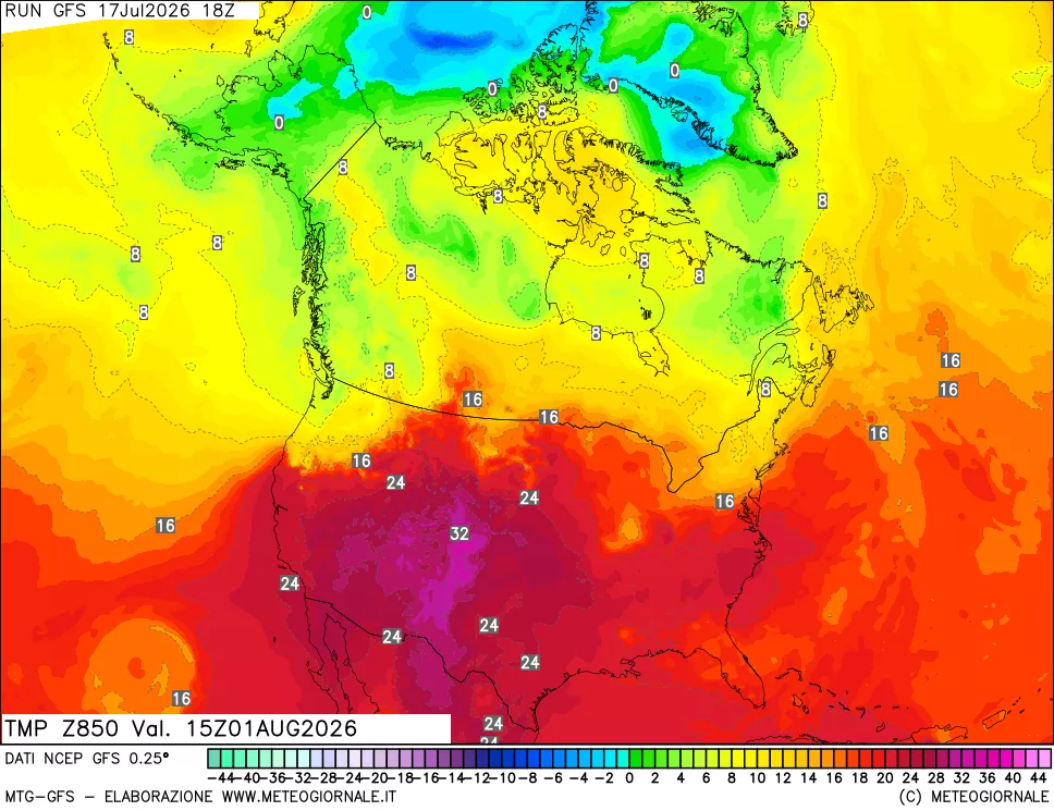 mappa 850 hPa Temp