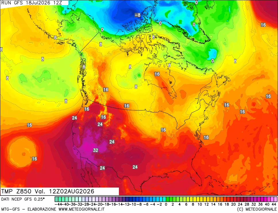 mappa 850 hPa Temp