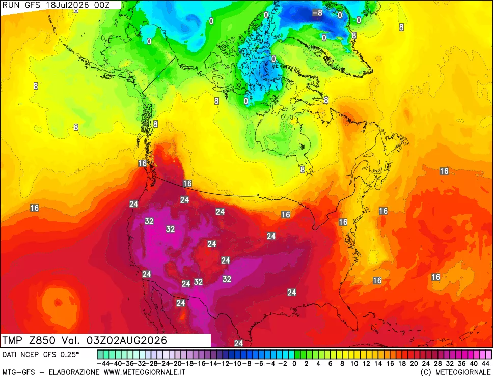 mappa 850 hPa Temp