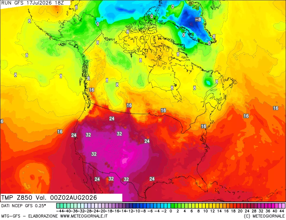 mappa 850 hPa Temp