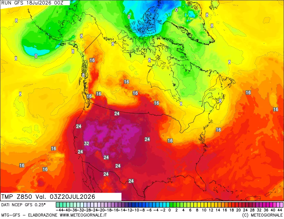 mappa 850 hPa Temp