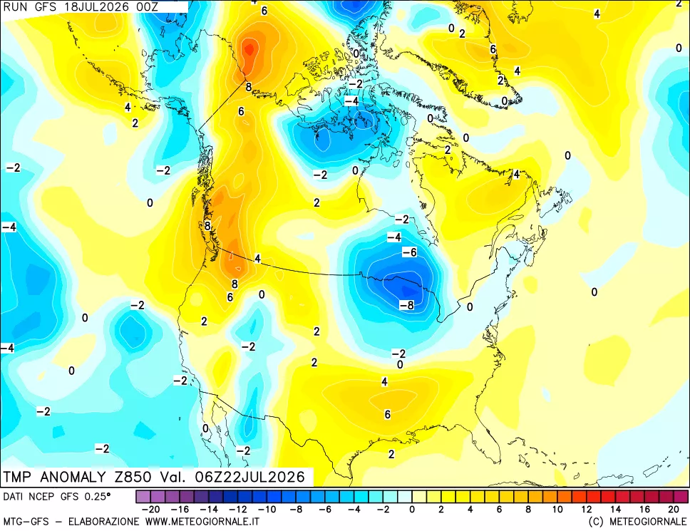 mappa 850 hPa Temp Anomaly vs Cli.No 1981-2010