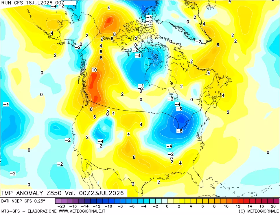 mappa 850 hPa Temp Anomaly vs Cli.No 1981-2010