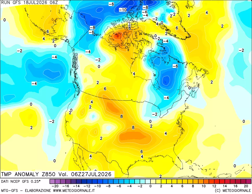 mappa 850 hPa Temp Anomaly vs Cli.No 1981-2010