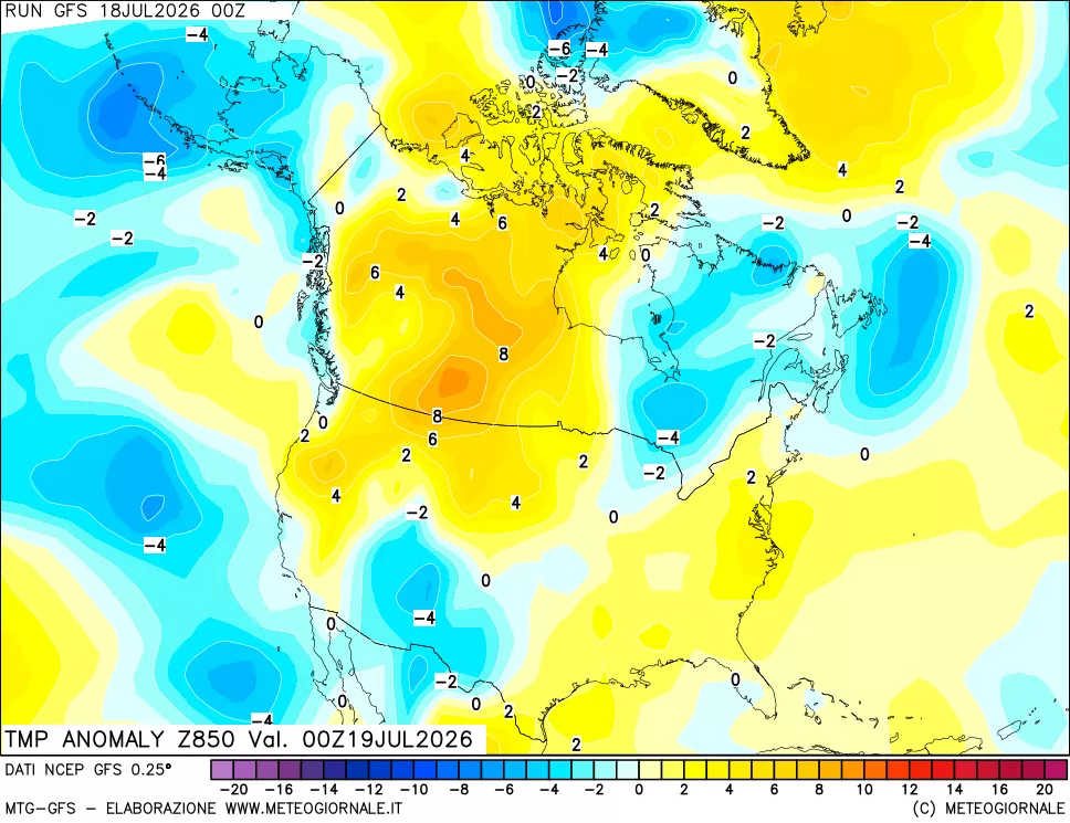 mappa 850 hPa Temp Anomaly vs Cli.No 1981-2010