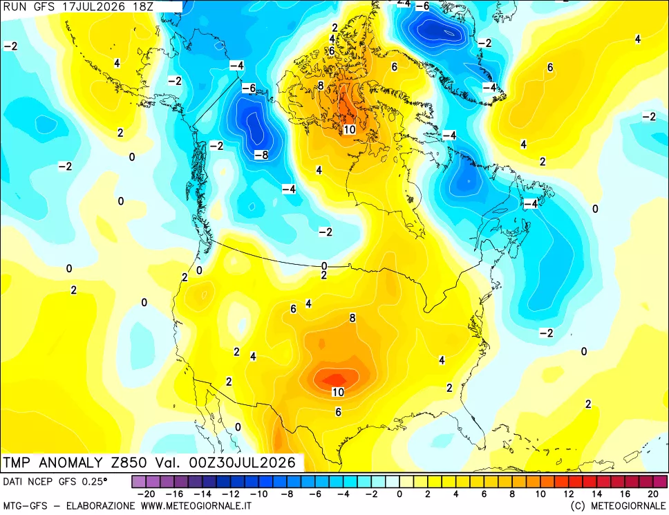 mappa 850 hPa Temp Anomaly vs Cli.No 1981-2010