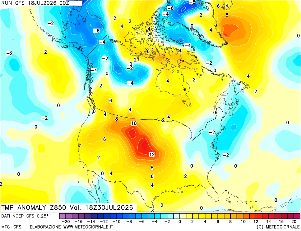 mappa 850 hPa Temp Anomaly vs Cli.No 1981-2010