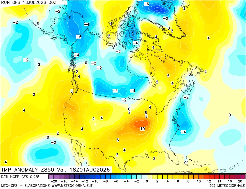 mappa 850 hPa Temp Anomaly vs Cli.No 1981-2010