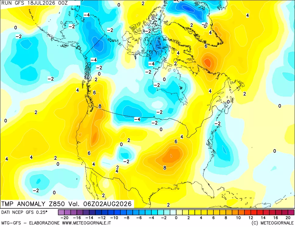 mappa 850 hPa Temp Anomaly vs Cli.No 1981-2010