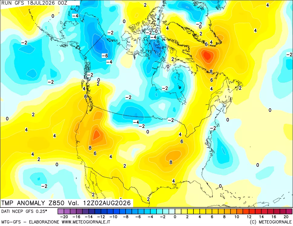 mappa 850 hPa Temp Anomaly vs Cli.No 1981-2010