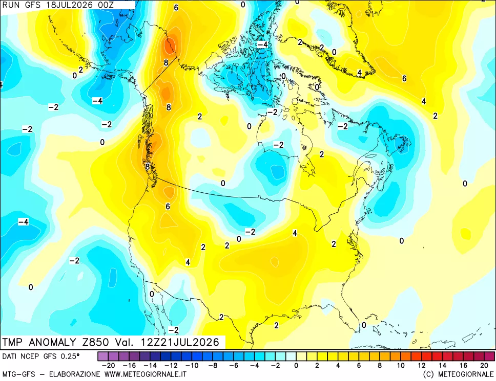 mappa 850 hPa Temp Anomaly vs Cli.No 1981-2010