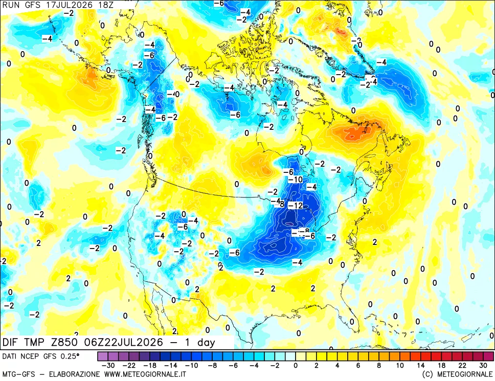 mappa 850 hPA Dif. Temp -24 ore