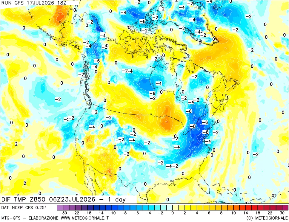 mappa 850 hPA Dif. Temp -24 ore