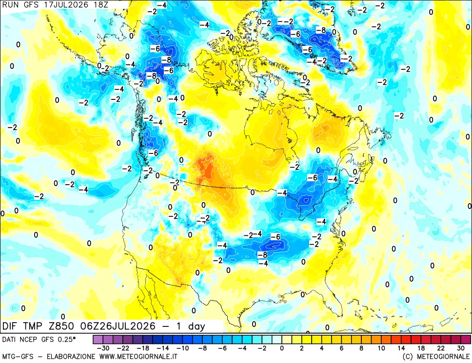 mappa 850 hPA Dif. Temp -24 ore