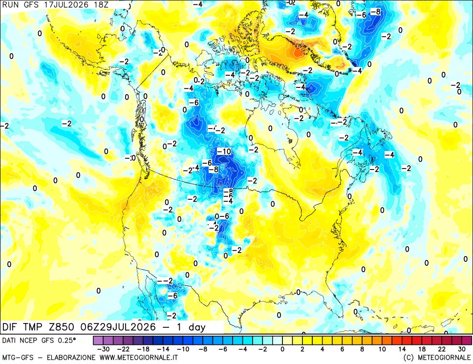 mappa 850 hPA Dif. Temp -24 ore