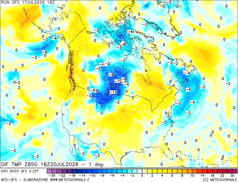 mappa 850 hPA Dif. Temp -24 ore