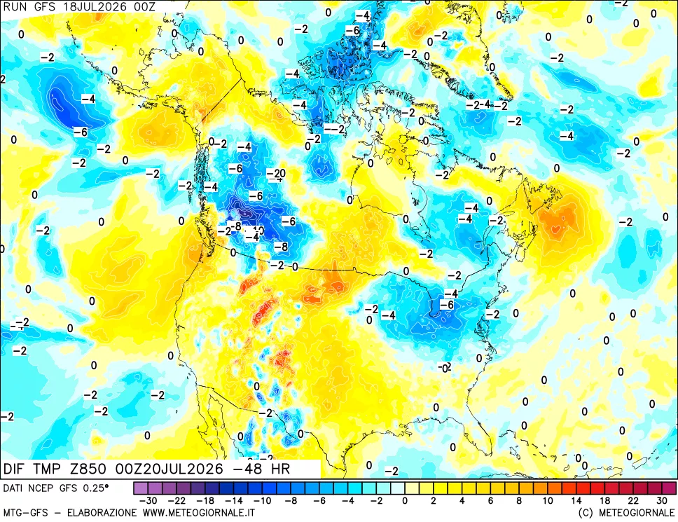 mappa Dif. Temp a 850 hPa Valid - Init