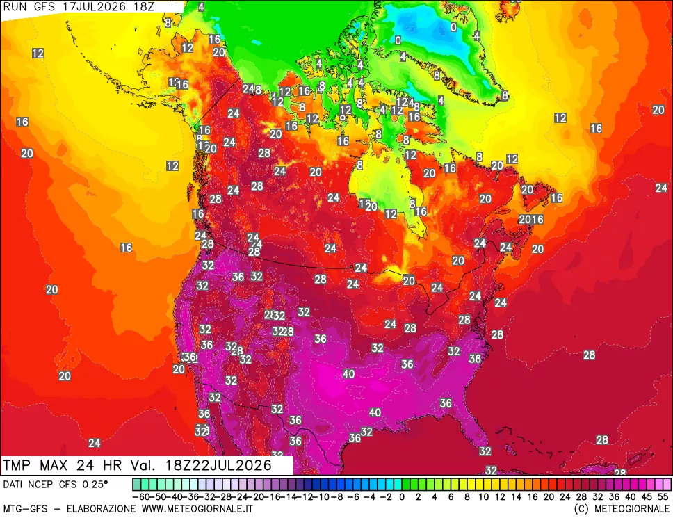 mappa Temperatura massima 24 ore