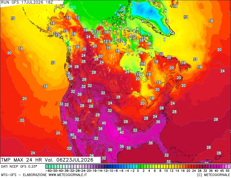 mappa Temperatura massima 24 ore