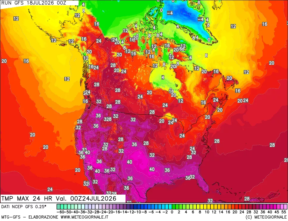 mappa Temperatura massima 24 ore