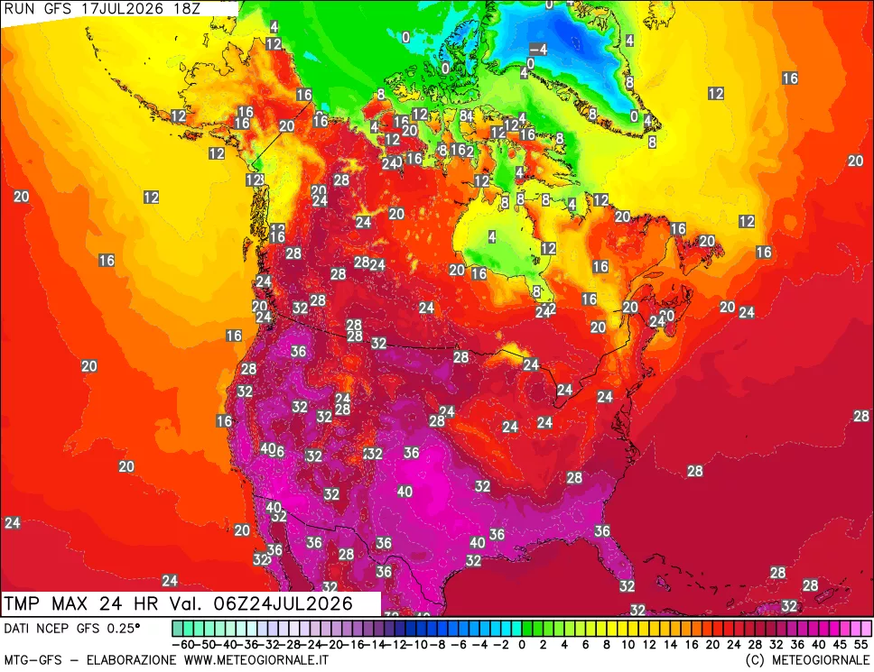 mappa Temperatura massima 24 ore