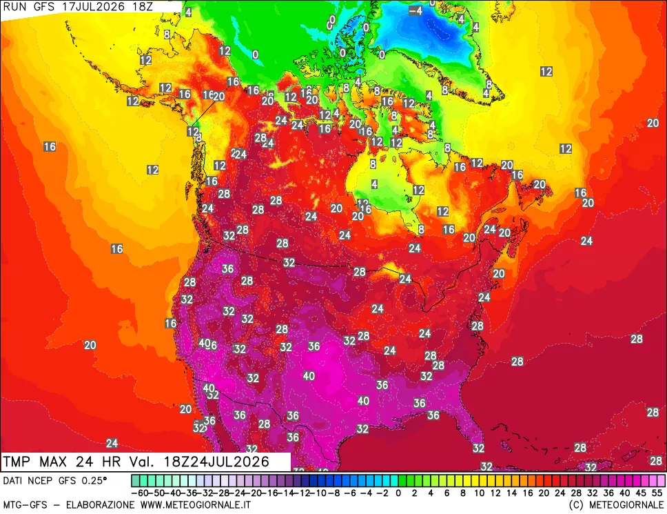 mappa Temperatura massima 24 ore