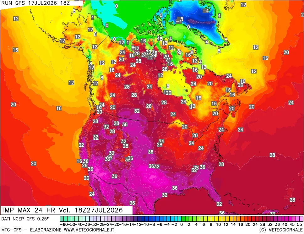 mappa Temperatura massima 24 ore