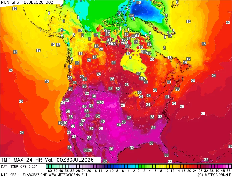 mappa Temperatura massima 24 ore