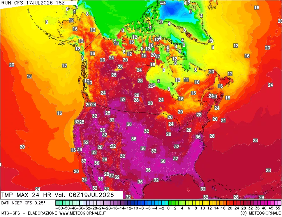mappa Temperatura massima 24 ore