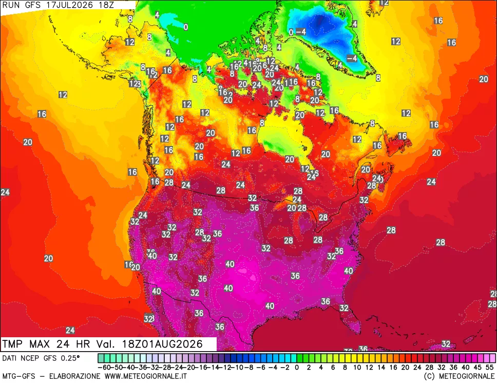 mappa Temperatura massima 24 ore