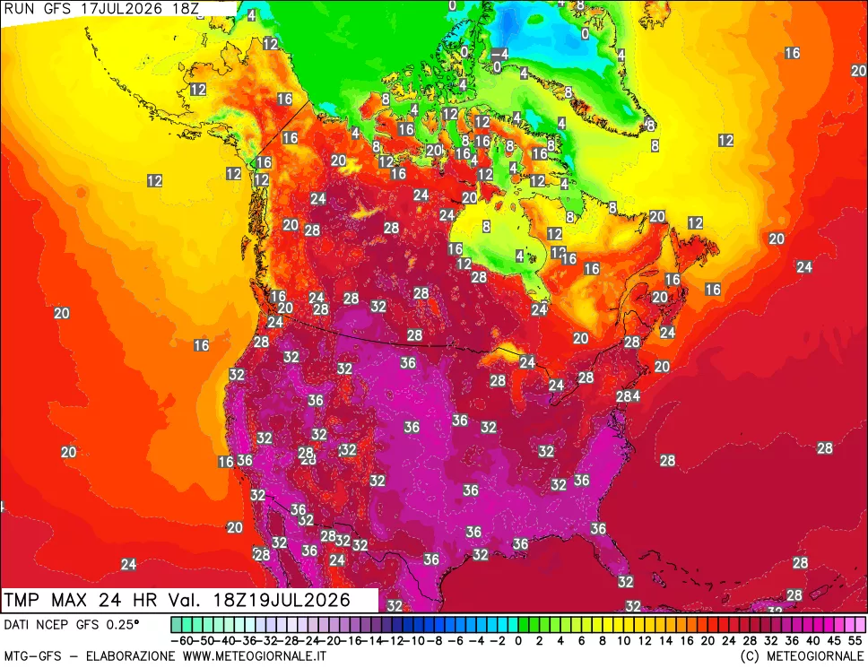 mappa Temperatura massima 24 ore