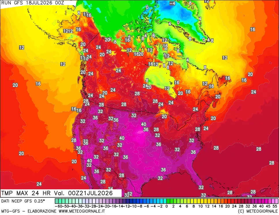 mappa Temperatura massima 24 ore