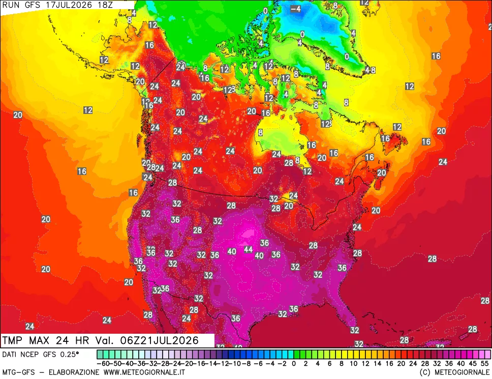mappa Temperatura massima 24 ore