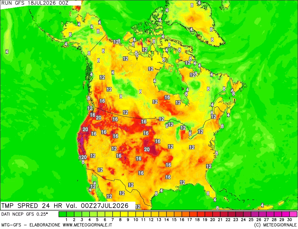 mappa Differenza TMax-TMin 24 ore