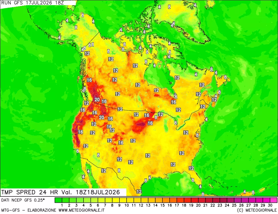 mappa Differenza TMax-TMin 24 ore