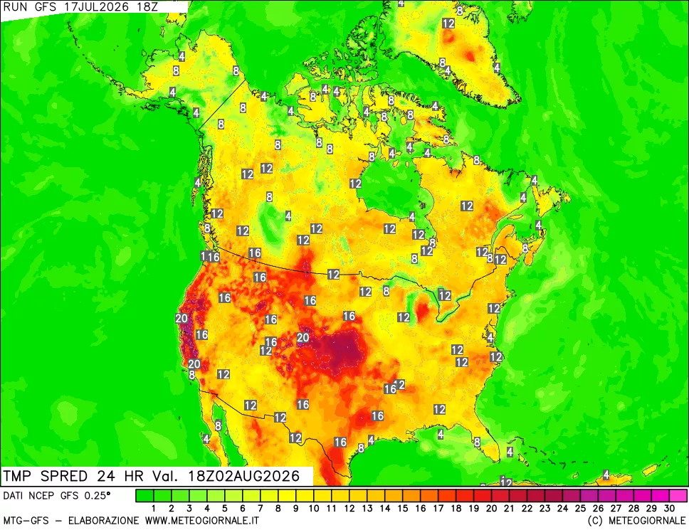 mappa Differenza TMax-TMin 24 ore