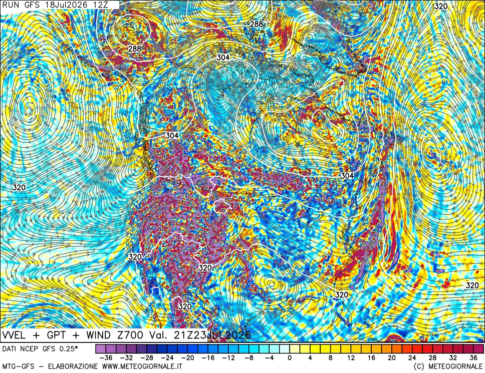 mappa 700 hPa Velocit&agrave; verticiali + GPT + Vento