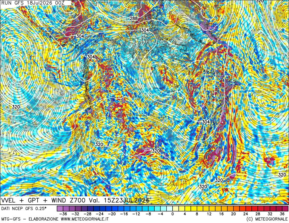 mappa 700 hPa Velocit&agrave; verticiali + GPT + Vento