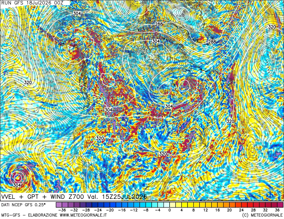 mappa 700 hPa Velocit&agrave; verticiali + GPT + Vento