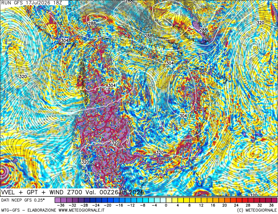 mappa 700 hPa Velocit&agrave; verticiali + GPT + Vento