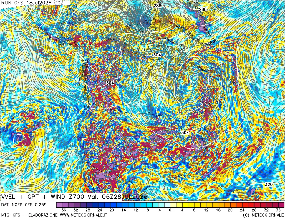mappa 700 hPa Velocit&agrave; verticiali + GPT + Vento
