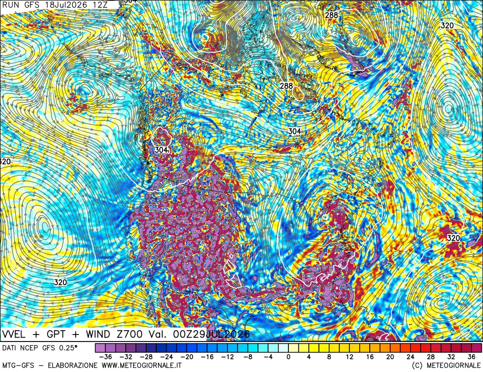 mappa 700 hPa Velocit&agrave; verticiali + GPT + Vento