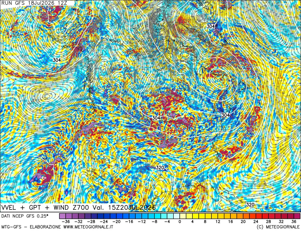 mappa 700 hPa Velocit&agrave; verticiali + GPT + Vento